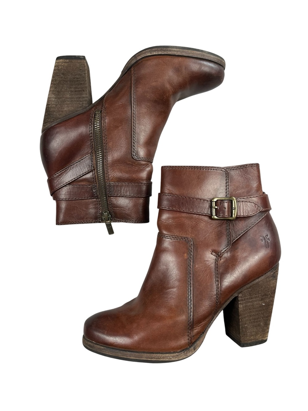 Frye Patty Booties Dark‎ Brown Leather Ankle Riding Boots Stacked Heel Size 7